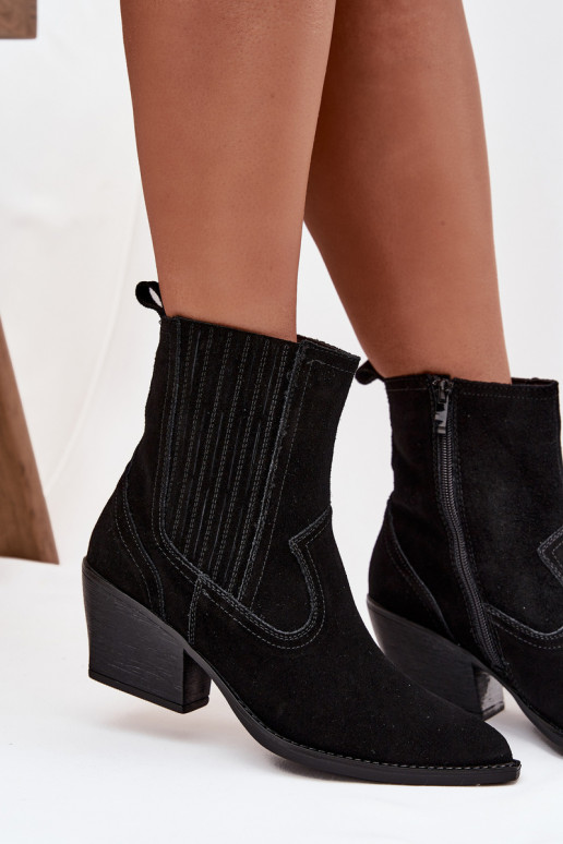 Scarpe scamosciate stile coAboy Femminile con i tacchi riscaldamento colore nero Dylira Scarpe scamosciate stile coAboy Femminile con i tacchi riscaldamento colore nero Dylira