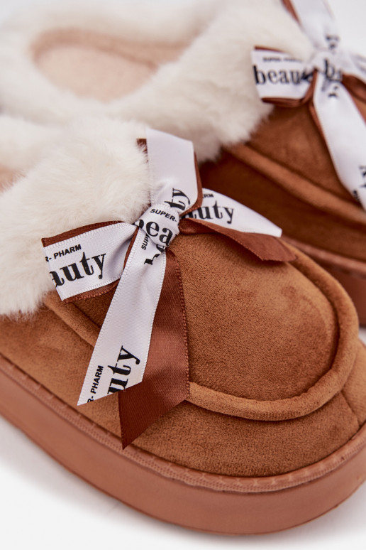 Ciabatte da donna con pelliccia e fiocco, colore marrone "Fenella"