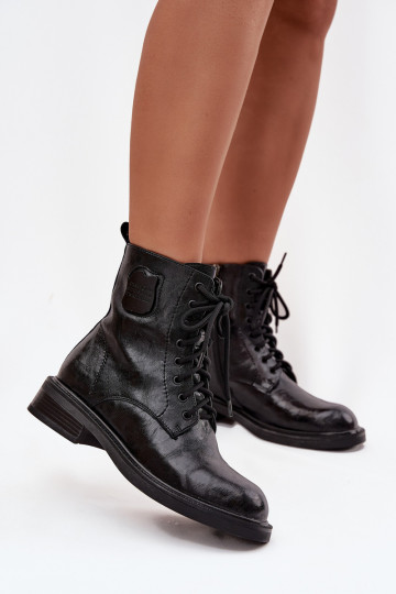 Pelle Stivaletti da lavoro Femminile Con decorazioni Detalem Deveciejka K7180-01 colore nero