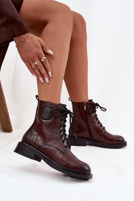 Pelle Stivaletti da lavoro Femminile Con decorazioni Detalem Deveciejka K7180-01 colore marrone Pelle Stivaletti da lavoro Femminile Con decorazioni Detalem Deveciejka K7180-01 colore marrone