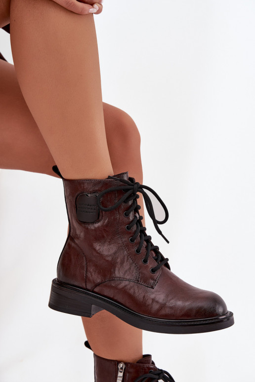 Pelle Stivaletti da lavoro Femminile Con decorazioni Detalem Deveciejka K7180-01 colore marrone Pelle Stivaletti da lavoro Femminile Con decorazioni Detalem Deveciejka K7180-01 colore marrone