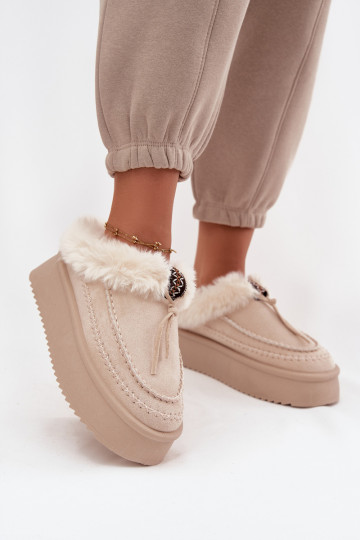 Stivali da neve Femminile con una pelliccia con una piattaforma beige Rosmira 2