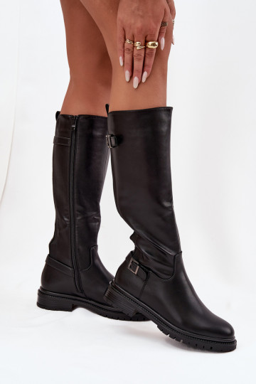 riscaldamento stivali da donna con tacchi larghi con fibbie colore nero Sorelle 2