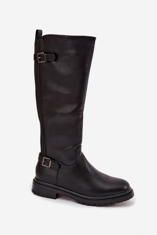 riscaldamento stivali da donna con tacchi larghi con fibbie colore nero Sorelle riscaldamento stivali da donna con tacchi larghi con fibbie colore nero Sorelle
