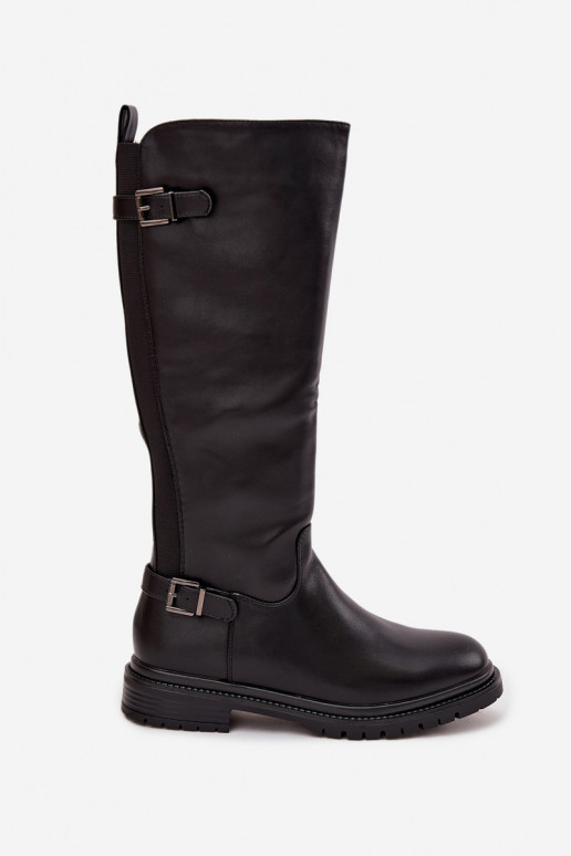 riscaldamento stivali da donna con tacchi larghi con fibbie colore nero Sorelle riscaldamento stivali da donna con tacchi larghi con fibbie colore nero Sorelle