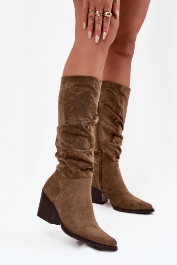 stivali da donna Con top arricciato con i tacchi riscaldamento colore verde Paelina