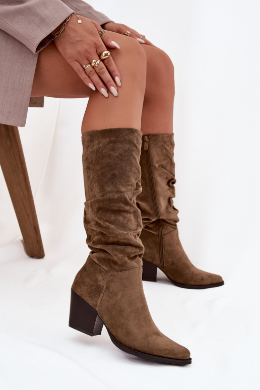 stivali da donna Con top arricciato con i tacchi riscaldamento colore verde Paelina stivali da donna Con top arricciato con i tacchi riscaldamento colore verde Paelina