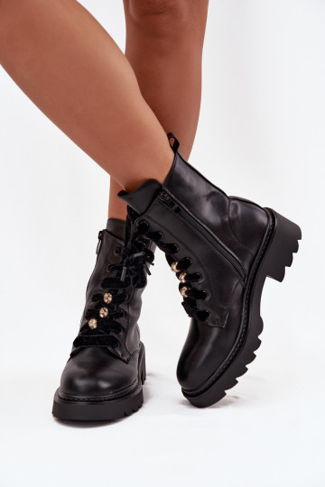 Stivaletti da donna foderati con eleganti lacci, colore nero Elindra 2