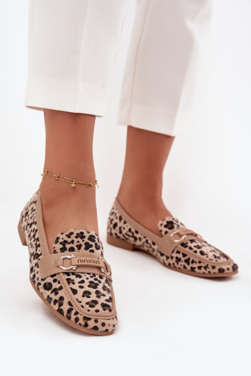 Mocassini Mocassini Femminile Con decorazioni Elemento con motivi di pelliccia di leopardo beige Evelora