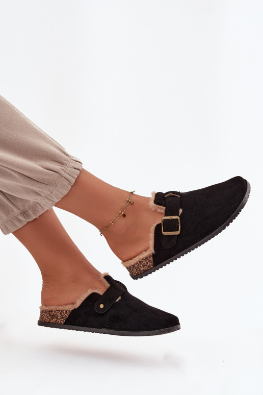 Pantofole Zoccoli Femminile riscaldamento con pelliccia all interno con fibbie colore nero Sylisse Pantofole Zoccoli Femminile riscaldamento con pelliccia all interno con fibbie colore nero Sylisse