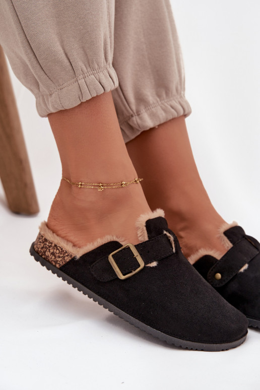 Pantofole Zoccoli Femminile riscaldamento con pelliccia all interno con fibbie colore nero Sylisse Pantofole Zoccoli Femminile riscaldamento con pelliccia all interno con fibbie colore nero Sylisse