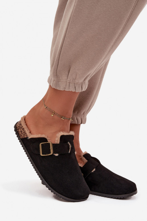 Pantofole Zoccoli Femminile riscaldamento con pelliccia all interno con fibbie colore nero Sylisse Pantofole Zoccoli Femminile riscaldamento con pelliccia all interno con fibbie colore nero Sylisse