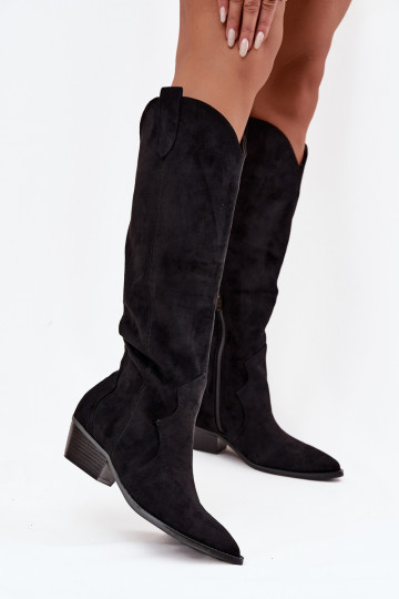 in ecopelle scamosciataoAe stivali stile coAboy Femminile con i tacchi colore nero Jenaya 2