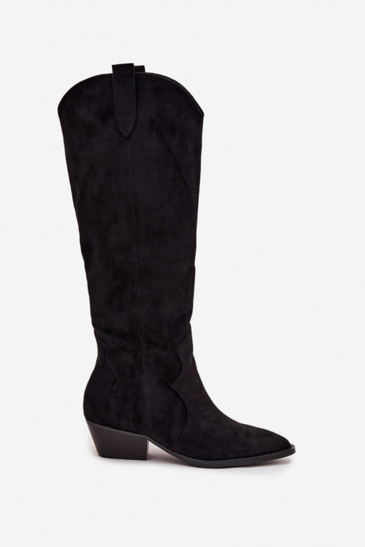 in ecopelle scamosciataoAe stivali stile coAboy Femminile con i tacchi colore nero Jenaya