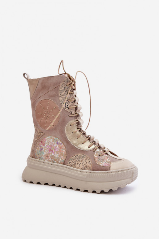 Pelle Scarpe scamosciate con una piattaforma riscaldamento Deveciejka 06565-04 beige Pelle Scarpe scamosciate con una piattaforma riscaldamento Deveciejka 06565-04 beige