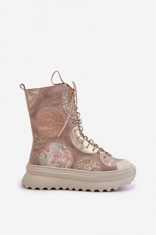 Pelle Scarpe scamosciate con una piattaforma riscaldamento Deveciejka 06565-04 beige Pelle Scarpe scamosciate con una piattaforma riscaldamento Deveciejka 06565-04 beige