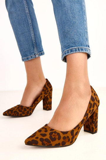 Sandali con stampa leopardata in suede sintetico con tacco Gina 2