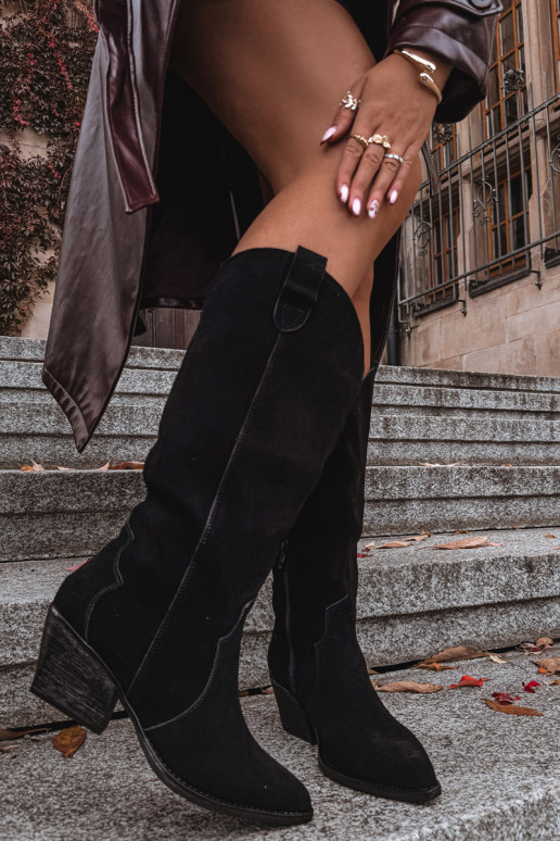 Pelle dalla pelle scamosciata stivali stile coAboy Femminile riscaldamento colore nero Urselle Pelle dalla pelle scamosciata stivali stile coAboy Femminile riscaldamento colore nero Urselle