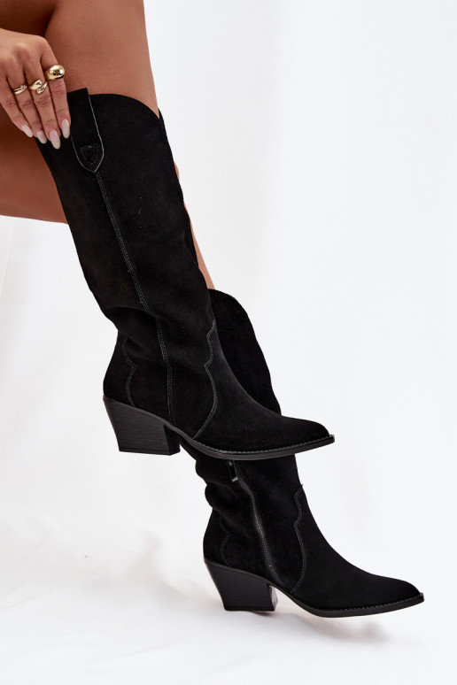 Pelle dalla pelle scamosciata stivali stile coAboy Femminile riscaldamento colore nero Urselle Pelle dalla pelle scamosciata stivali stile coAboy Femminile riscaldamento colore nero Urselle