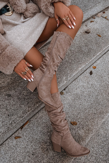 stivali da donna Con top arricciato con i tacchi riscaldamento beige Paelina