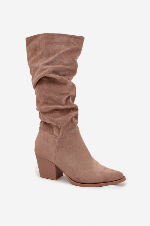 stivali da donna Con top arricciato con i tacchi riscaldamento beige Paelina stivali da donna Con top arricciato con i tacchi riscaldamento beige Paelina