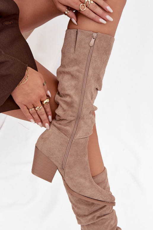 stivali da donna Con top arricciato con i tacchi riscaldamento beige Paelina stivali da donna Con top arricciato con i tacchi riscaldamento beige Paelina