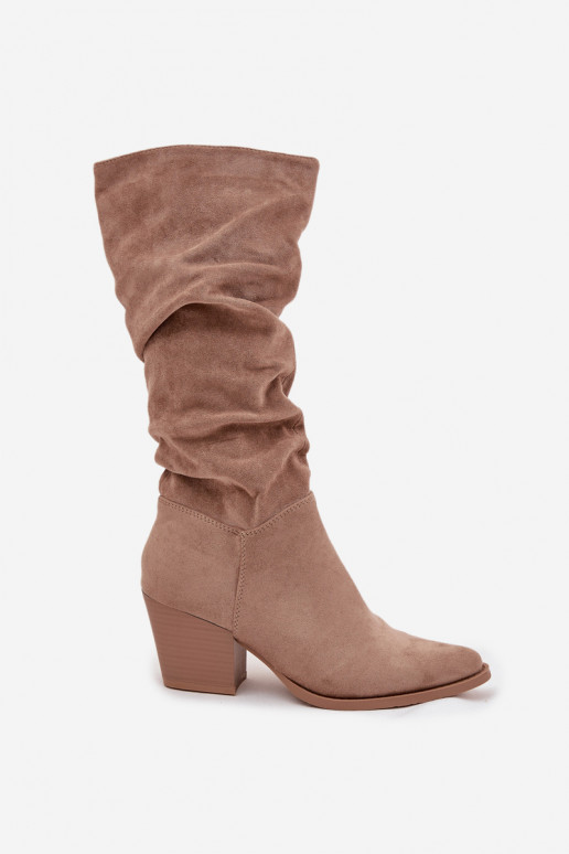 stivali da donna Con top arricciato con i tacchi riscaldamento beige Paelina stivali da donna Con top arricciato con i tacchi riscaldamento beige Paelina