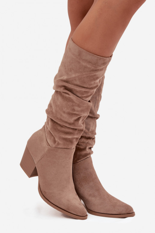 stivali da donna Con top arricciato con i tacchi riscaldamento beige Paelina stivali da donna Con top arricciato con i tacchi riscaldamento beige Paelina