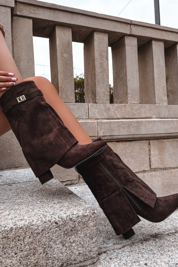Stivaletti caldi da donna con tacchi decorati color cioccolato Luvielle