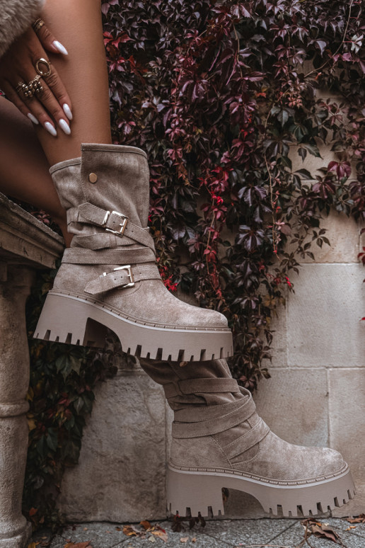 Stivali da donna Su tacchi enormi con fibbie I Strisceem beige Nerelisa Stivali da donna Su tacchi enormi con fibbie I Strisceem beige Nerelisa