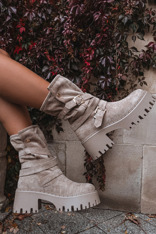 Stivali da donna Su tacchi enormi con fibbie I Strisceem beige Nerelisa Stivali da donna Su tacchi enormi con fibbie I Strisceem beige Nerelisa