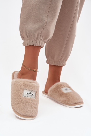 Pantofole da donna con pelliccia color sabbia