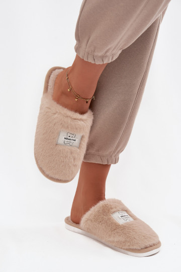 Pantofole da donna con pelliccia color sabbia 2