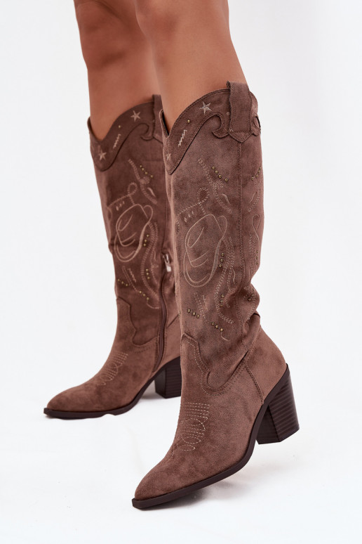 stivali stile coAboy Femminile con i tacchiin ecopelle scamosciatau colore kaki Coretta stivali stile coAboy Femminile con i tacchiin ecopelle scamosciatau colore kaki Coretta