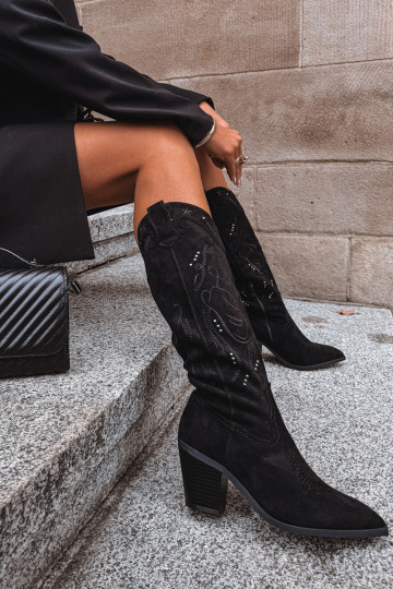 Stivali da donna in stile cowboy alti con tacco in camoscio sintetico neri Coretta