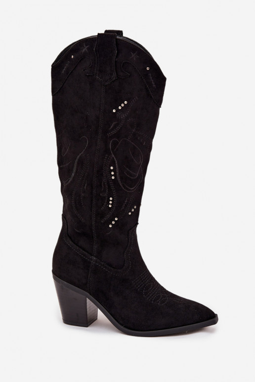 stivali stile coAboy Femminile con i tacchiin ecopelle scamosciatau colore nero Coretta stivali stile coAboy Femminile con i tacchiin ecopelle scamosciatau colore nero Coretta