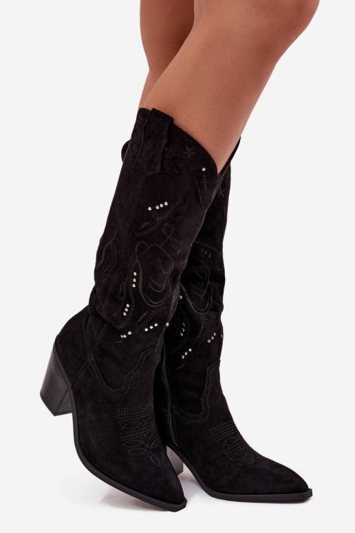 stivali stile coAboy Femminile con i tacchiin ecopelle scamosciatau colore nero Coretta stivali stile coAboy Femminile con i tacchiin ecopelle scamosciatau colore nero Coretta