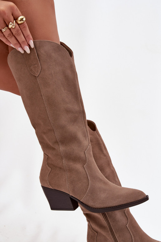 Pelle dalla pelle scamosciata stivali stile coAboy Femminile riscaldamento colore kaki Urselle Pelle dalla pelle scamosciata stivali stile coAboy Femminile riscaldamento colore kaki Urselle