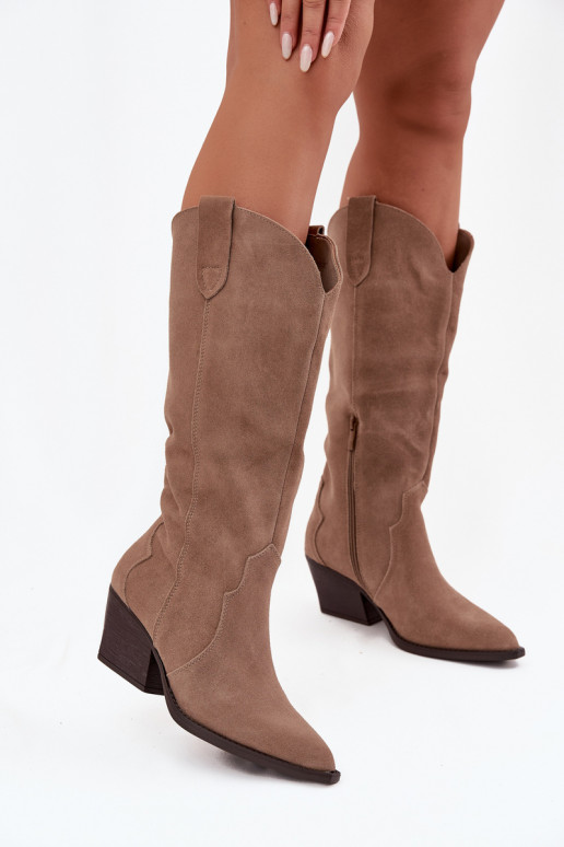 Pelle dalla pelle scamosciata stivali stile coAboy Femminile riscaldamento colore kaki Urselle Pelle dalla pelle scamosciata stivali stile coAboy Femminile riscaldamento colore kaki Urselle