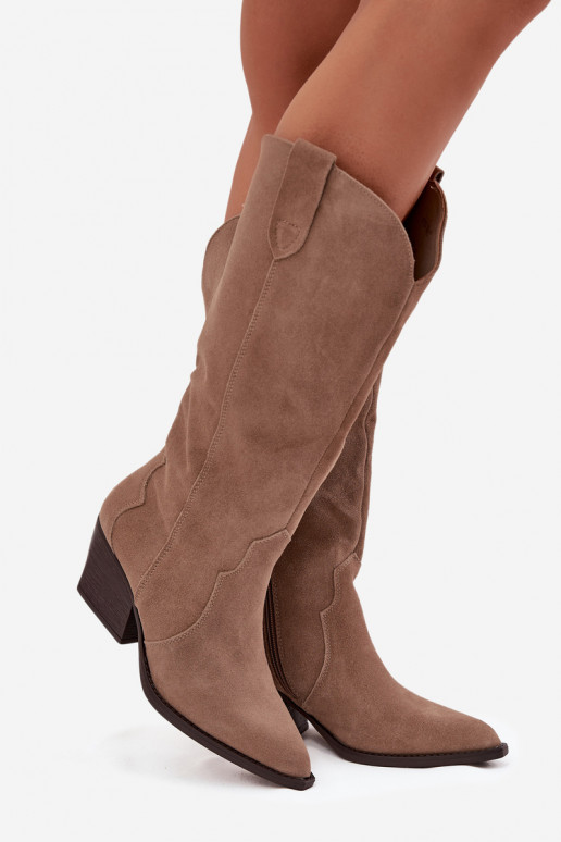 Pelle dalla pelle scamosciata stivali stile coAboy Femminile riscaldamento colore kaki Urselle Pelle dalla pelle scamosciata stivali stile coAboy Femminile riscaldamento colore kaki Urselle