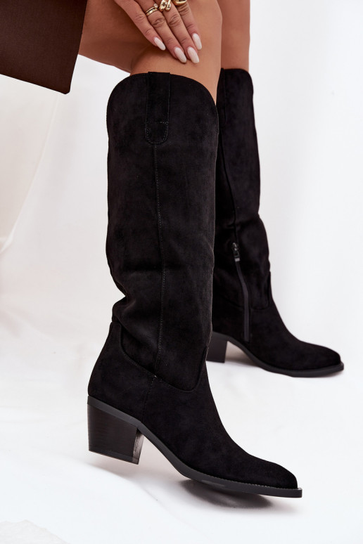 stivali stile coAboy Femminile con i tacchiin ecopelle scamosciatau colore nero Esmira stivali stile coAboy Femminile con i tacchiin ecopelle scamosciatau colore nero Esmira