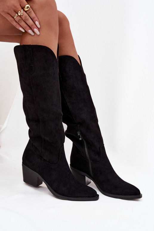 stivali stile coAboy Femminile con i tacchiin ecopelle scamosciatau colore nero Esmira stivali stile coAboy Femminile con i tacchiin ecopelle scamosciatau colore nero Esmira