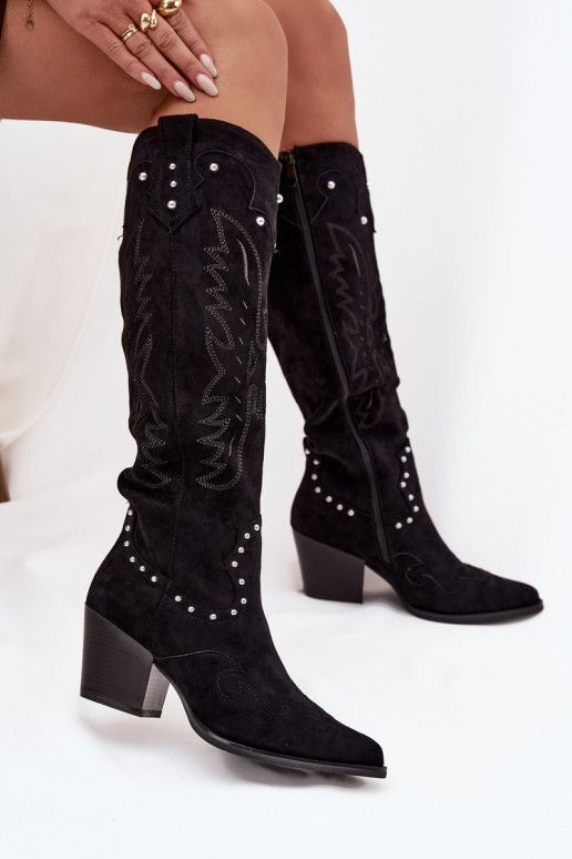 Femminile stivali stile coAboy Con decorazione con i tacchi colore nero Darella Femminile stivali stile coAboy Con decorazione con i tacchi colore nero Darella