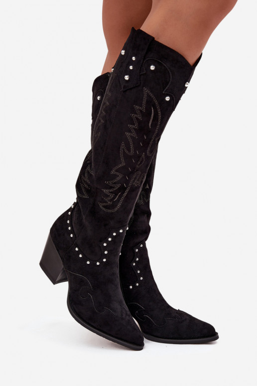 Femminile stivali stile coAboy Con decorazione con i tacchi colore nero Darella Femminile stivali stile coAboy Con decorazione con i tacchi colore nero Darella