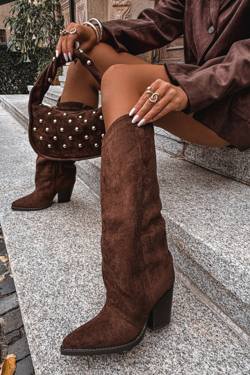 riscaldamento stivali stile coAboy con i tacchiin ecopelle scamosciatau CzekoladoAe Devevine