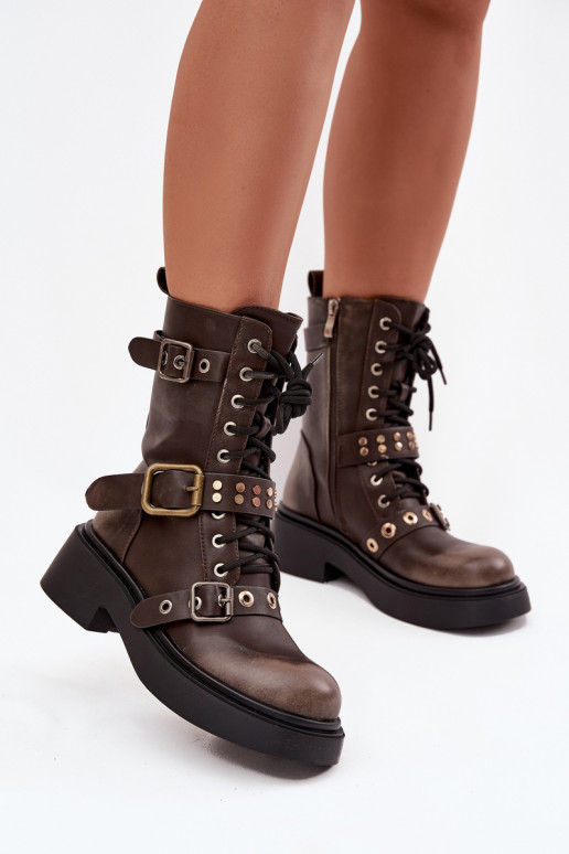 riscaldamento Stivaletti da lavoro Femminile con fibbie colore marrone Deverisse riscaldamento Stivaletti da lavoro Femminile con fibbie colore marrone Deverisse