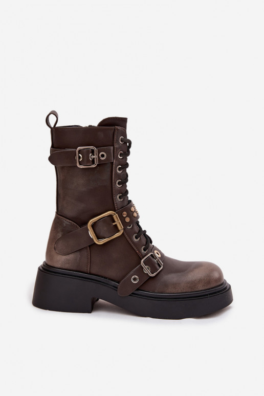 riscaldamento Stivaletti da lavoro Femminile con fibbie colore marrone Deverisse riscaldamento Stivaletti da lavoro Femminile con fibbie colore marrone Deverisse