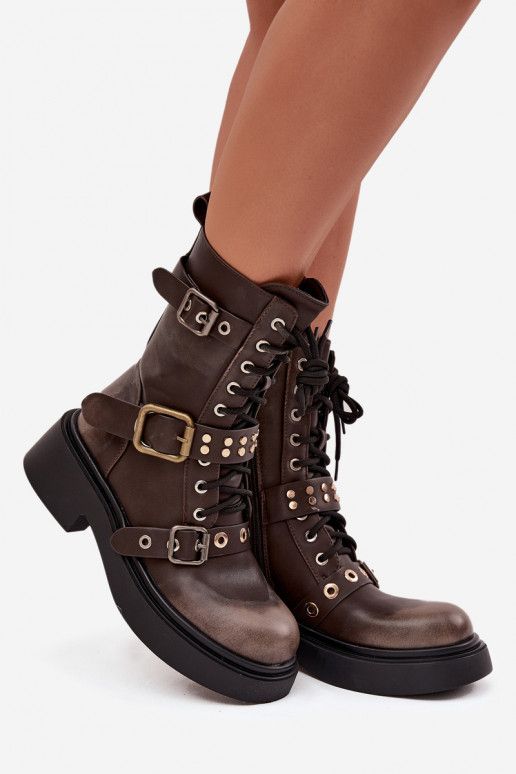 riscaldamento Stivaletti da lavoro Femminile con fibbie colore marrone Deverisse riscaldamento Stivaletti da lavoro Femminile con fibbie colore marrone Deverisse