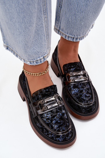 Pelle Mocassini in pelle scamosciata Femminile Con decorazioni Detalem D&A MR52-178 colore nero