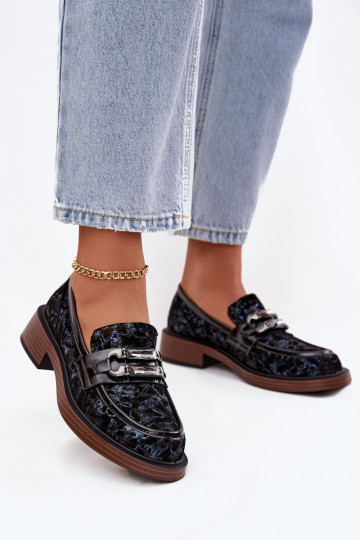 Pelle Mocassini in pelle scamosciata Femminile Con decorazioni Detalem D&A MR52-178 colore nero 2